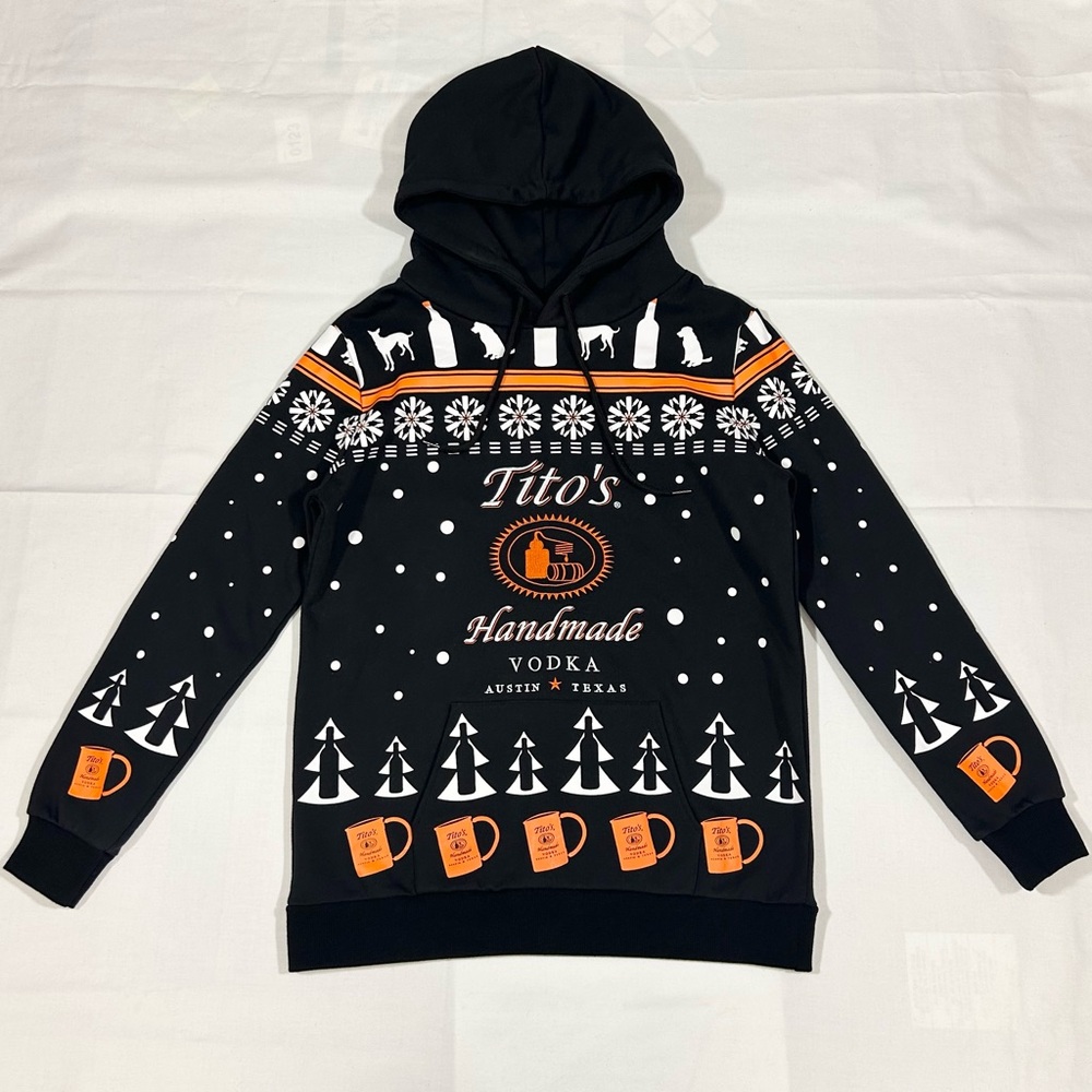 NWOT Tito's Handmade Vodka Ugly Christmas Hoodie Mens Medium Holiday Embroidered